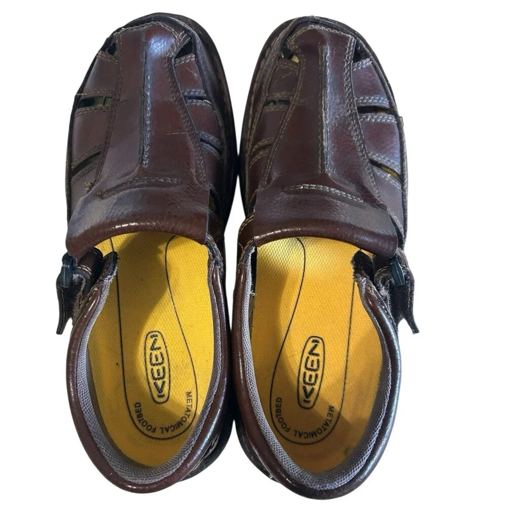 Keen Mens Metatomical Footbed Brown Leather Fisherman Stiches Shoes  9.5?